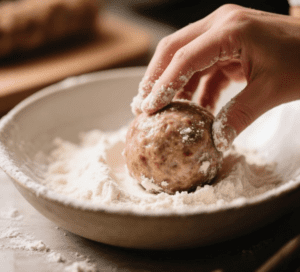 Flour coating step (light dusting)