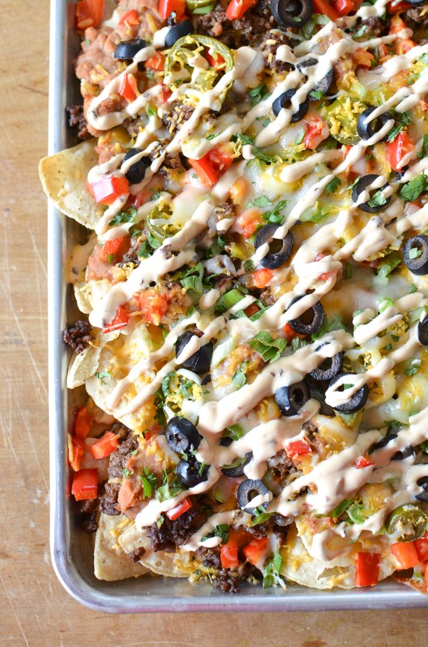 Restaurant Style Nachos with Chipotle Crema
