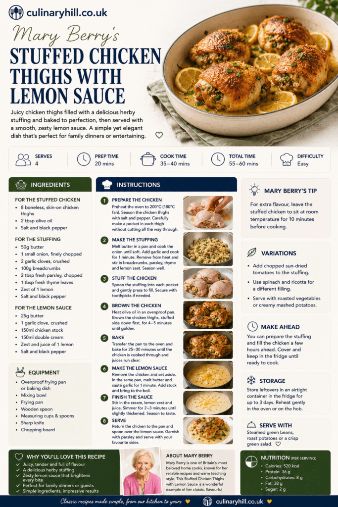 Mary Berry Stuffed Chicken Thighs with Lemon Sauce (Easy Family Dinner)