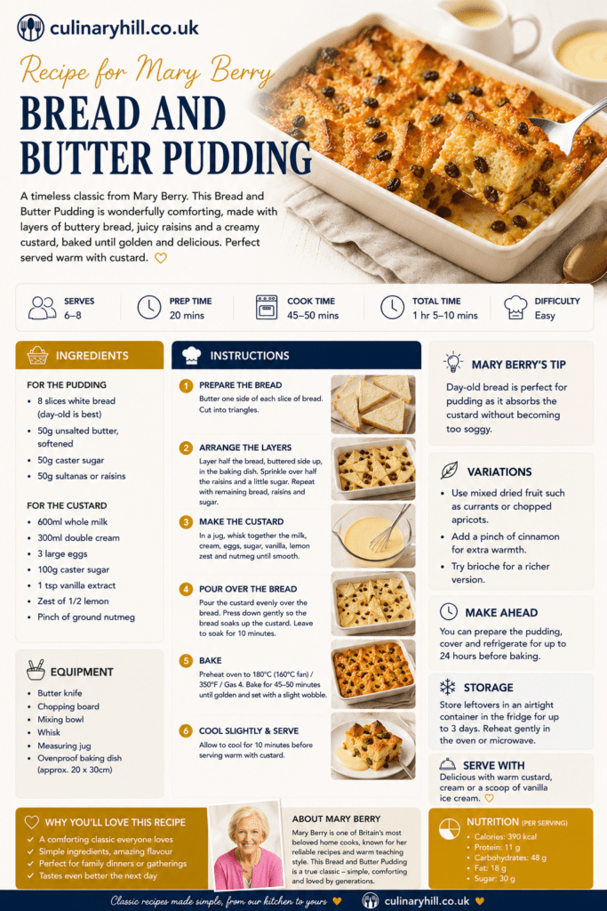 recipe for mary berry bread and butter pudding
