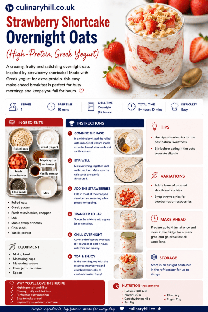 Strawberry Shortcake Overnight Oats (High-Protein, Greek Yogurt)